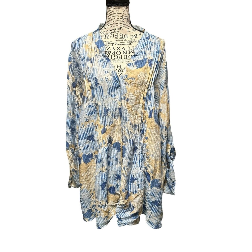 Ruby Rd. Tunic 2X Watercolor Pleated‎ Button Down Romantic Career Whimsical Boho
